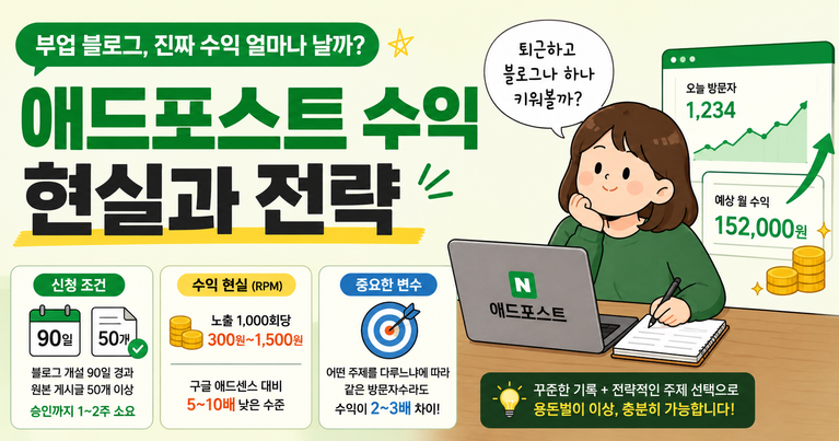 네이버 애드포스트 블로그 부업 수익, 방문자수 대비 진짜 얼마나 될까요?