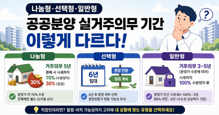 나눔형·선택형·일반형, 공공분양 실거주의무 기간 차이 정리